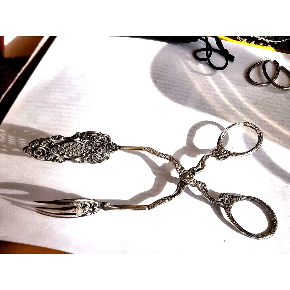 835 Silver Antique Serving Utensil Sweet Meat Tongs
